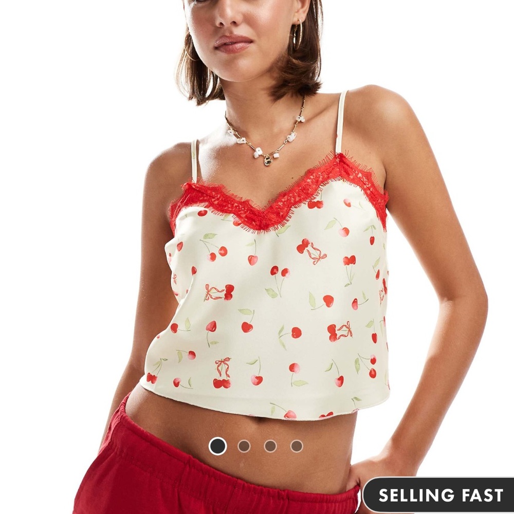 ASOS Cherry Print Camisole with Red Lace Trim
